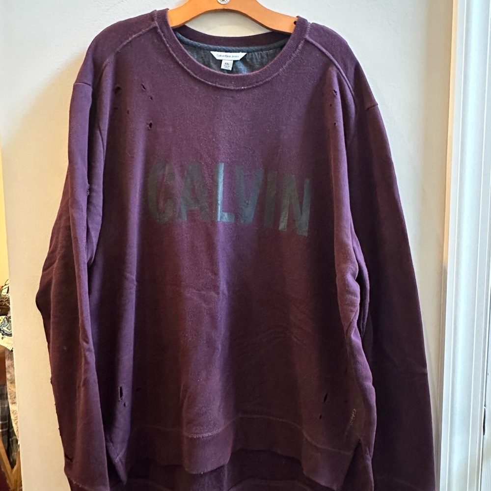 Calvin Klein Purple Crewneck Sweater with Graphic Design